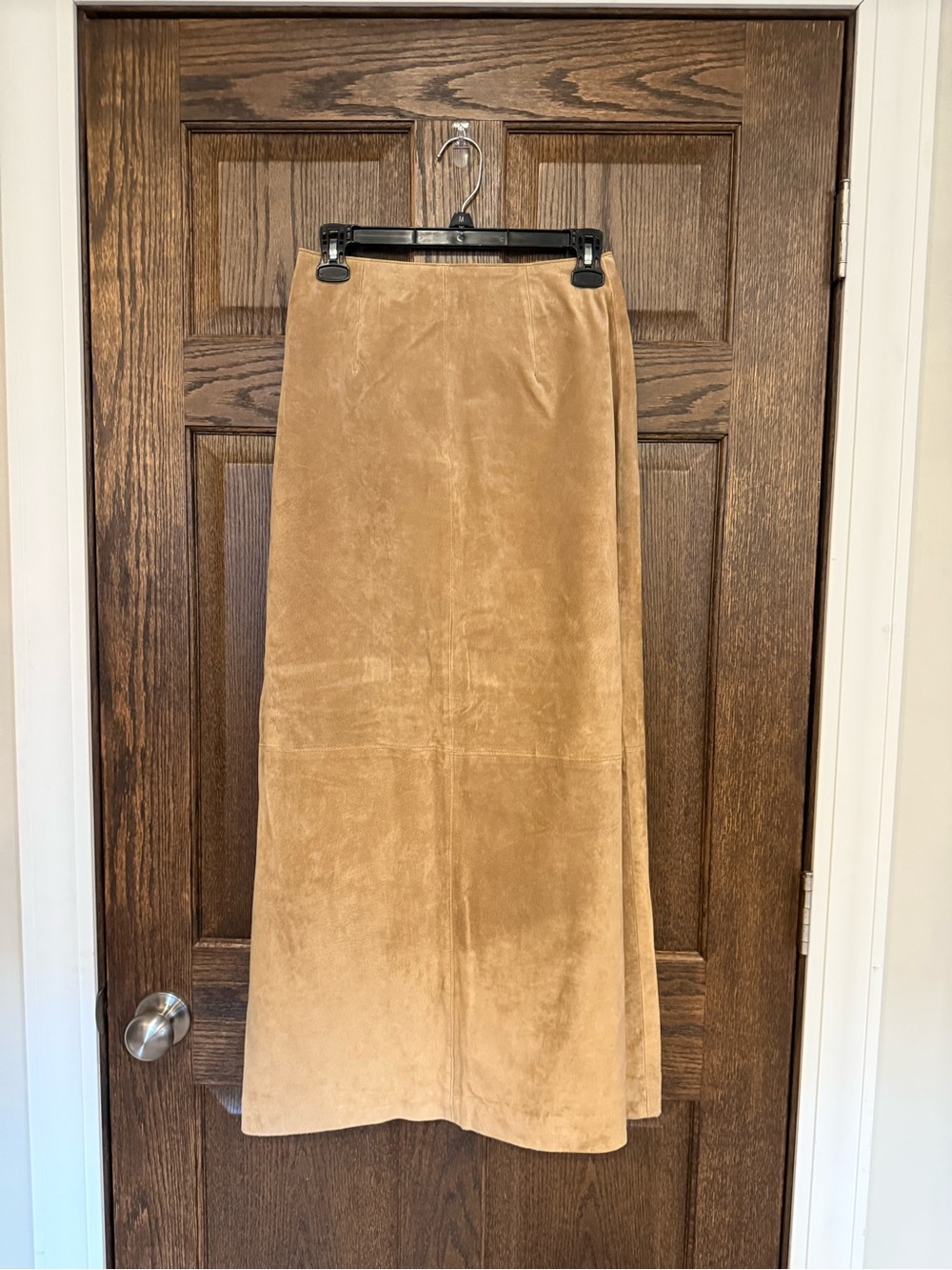 Vintage 90s 100% Genuine Suede Leather Maxi Skirt Camel Tan Long Column Size 4 - Picture 12 of 14